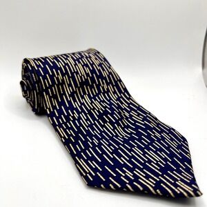 HUGO BOSS Mens Navy Blue Silk Tie Abstract Gold Dash Pattern Modernist Geometric